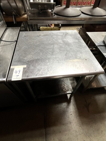 S/S 36"X36" WORKTABLE W/GALVANIZED UNDERSHELF (3-SCREW HOLES ON TOP WHERE CAN OPENER WAS MOUNTED)