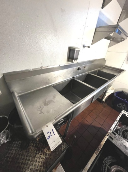 S/S 3-COMPARTMENT 90" SINK W/(2)DRAINBOARDS (NO FAUCET)