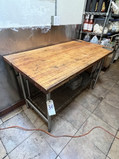 BUTCHERBLOCK 60"X30" WORKTABLE W/OPEN BASE & S/S LEGS