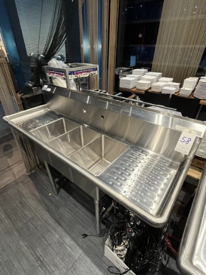 NEW GREEN WORLD S/S 3-COMPARTMENT 60" SINK W/10"X14" TUBS