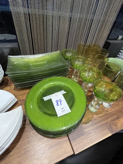 *LOT*(30)ASST GREEN GLASS PLATES & GLASSES