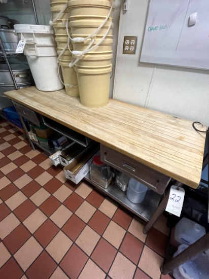 BUTCHERBLOCK TOP 72"X24" BAKERS TABLE W/(2)DRAWERS & S/S BASE