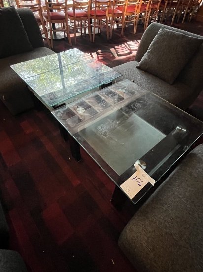 *EACH*WOOD 27.5" SQUARE COFFEE TABLES W/GLASS TOPS