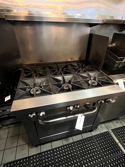 GARLAND S/S 6-BURNER RANGE W/OVEN, BACKSHELF & CASTERS