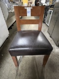 *EACH*WOOD CHAIRS W/BROWN LEATHER SEAT