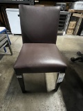 *EACH*UPSCALE CHAIRS W/BROWN VINYL SEAT/BACK, METAL DETAIL & WOOD FRAME