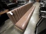 BROWN VINYL 13' CHANNEL-BACK WALL SETTEE (DAMAGED)
