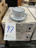 *EACH*SETS NEW ANCAP WHITE CAPUCCINO CUPS & SAUCERS W/DARK GREEN TRIM