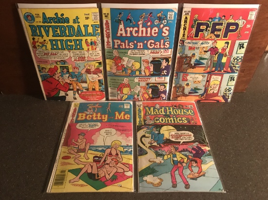 5 Archie Comics Betty and Me #78, Madhouse #102, PEP #302, Pals n Gals#113 and Riverdale High #13