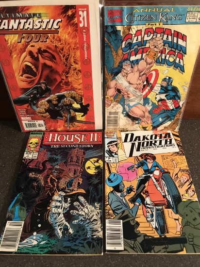 4 Marvel Comic Pack Includes Ultimate Fantastic Four Captain America House II and Dakota North Comic