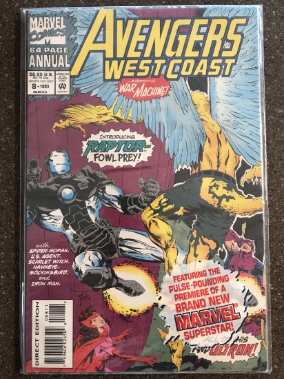 Avengers West Coast Annual Comics #8 KEY 1st Appearance of Raptor Marvel NM with Trading Card