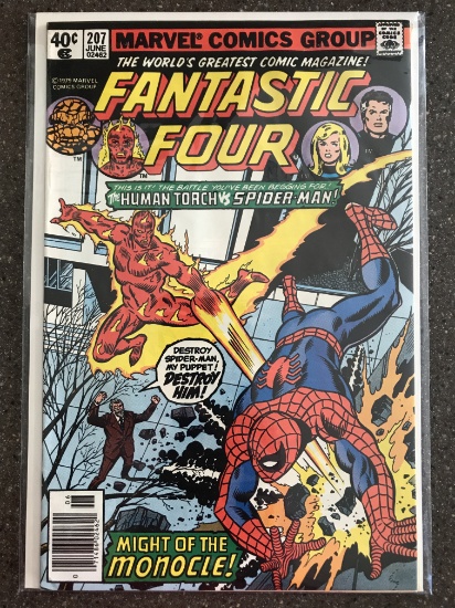 Fantastic Four Comic #207 Marvel Comics 1979 Bronze Age Spider Man Monocle Medusa