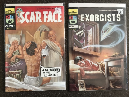2 The Crusaders Comics #3-4 Scar Face and Exorcists Christian Comics 1975 Bronze Age