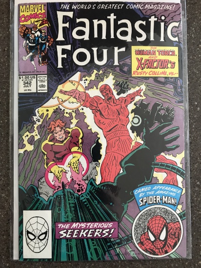 Fantastic Four Comic #342 Marvel 1990 Copper Age Spider-Man Cameo and Rusty Collins Guest Stars