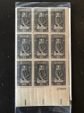 1964 Collectable US Stamps #1250 William Shakespeare Unused Block of Nine 5 Cents Stamps