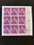1954 Collectable US Stamps #1036 Abraham Lincoln BKLT Pane Unused Block of Nine 4 Cents Stamps
