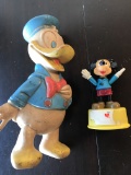 2 Items Mickey Mouse 1977 Push Toy From Hong Kong plus Vintage Donald Rubber Squeek Toy Dell Walt Di