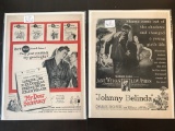 2 Vintage Movie Ads Johnny Belinda 1948 & My Dear Secretary 1948 Golden Age Laraine Day Kirk Douglas