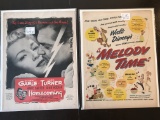 2 Vintage Movie Ads Homecoming 1948 & Walt Disney Melody Time 1948 Golden Age Clark Gable Lana Turne