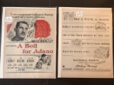 2 Vintage Movie Ads A Bell For Adano 1945 & National Velvet 1945 Golden Age Mickey Rooney John Horse