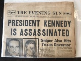 The Evening Sun Newspaper Baltimore 1963 President Kennedy is Assassinated Full Paper
