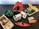 Adventure People Playsets Late 1970's 2 Boats Plane Tent 2 Cages 6 Figures 3 Animals Kayak 2 Sleepin