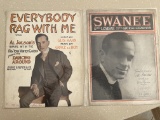 2 Vintage Sheet Music Al Jolsons Everybody Rag With Me 1914 & Swanee 1919