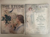 2 Vintage Sheet Music Love Here is my Heart 1915 The Stude Pressers Musical Magazine 1918