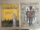 2 Vintage Sheet Music Brass Buttons 1906 Come on Over Here It's a  Wonderful Place 1916