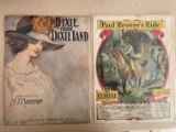 2 Vintage Sheet Music Paul Reveres Ride 1905 Dixie From Dixieland 1905