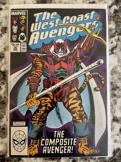 Avengers West Coast Comic #30 Marvel 1988 Copper Age Hawkeye Moon Knight Vision and Scarlet Witch
