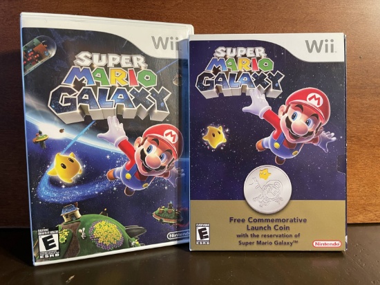 Super Mario Galaxy Wii Game and Commemorative Coin with Authenticity Cases Instructions & Game in Li