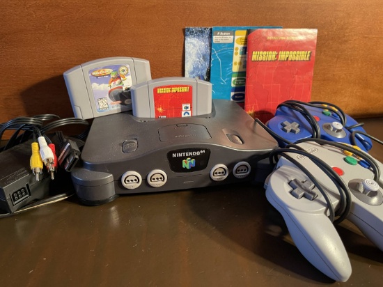 Nintendo 64 Game Console Two Controllers & All Cords Including Power Cord Plus 2 Games