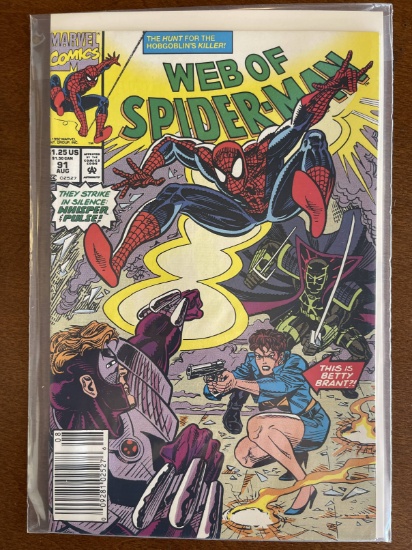 Web of Spider Man Comic #91 Marvel Comics Hunt for Hobgoblins Killer Whisper Pulse Betty Brant