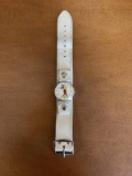 Vintage Mickey Mouse Men's Wrist Watch White Leather Band Walt Disney Productions
