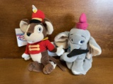 2 Disney Store Exclusive Mini Bean Bag Figures Dumbo 8 Inches Timothy 8 Inches Like New