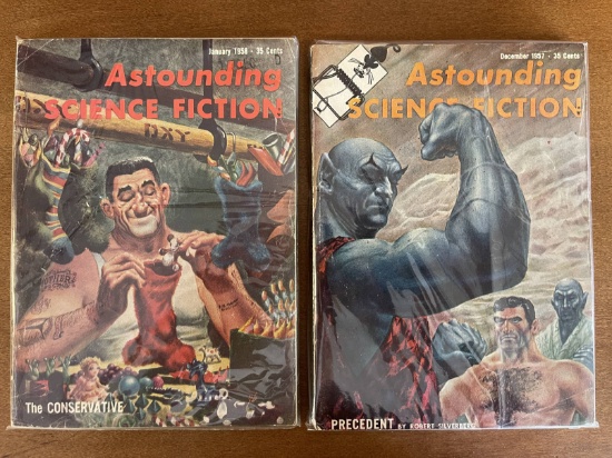 2 Issues Astounding Science Fact & Fiction Jan 1958 Dec 1957 Street & Smith Magazines Silver Age