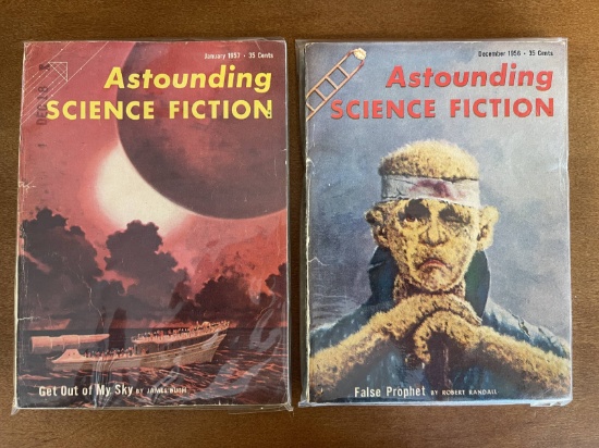 2 Issues Astounding Science Fact & Fiction Jan 1957 Dec 1956 Street & Smith Magazines Silver Age
