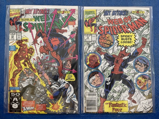 2 Web of Spider-Man Comics #73 and #76 ART ATTACK Fantastic Four X-Men Marvel