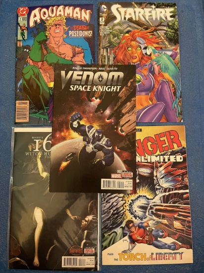 5 Misc Comics Venom Space Knight Starfire Aquaman 1602 Danger Unlimited