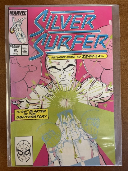 Silver Surfer Comic #21 Marvel Comics 1989 Copper Age Guest Starring The Obliterator