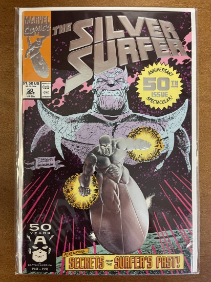 Silver Surfer Comic #50 Marvel Comics KEY 1st Foil Embossed Comic Cover Infinity Gauntlet Prelude