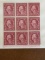 Unused Block of 9 Stamps #425 Washington Single Line Watermark 2 Cents 1914 Rose Red Pink Back