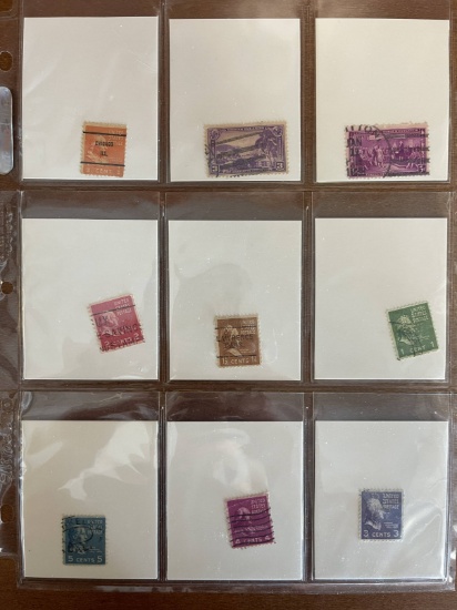 9 Stamps Used Singles US Stamps From 1937 to 1938 in Protective Sheet