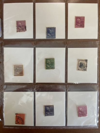 9 Stamps Used Singles US Stamps From 1938 to 1939 in Protective Sheet