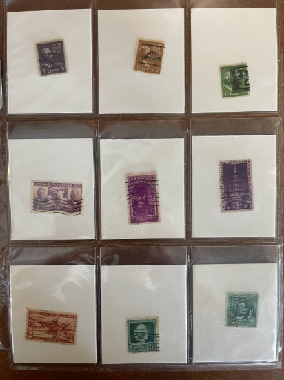 9 Stamps Used Singles US Stamps From 1939 to 1940 in Protective Sheet