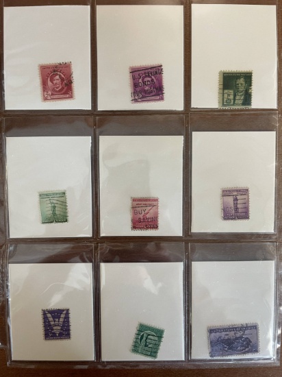9 Stamps Used Singles US Stamps From 1940 to 1944 in Protective Sheet