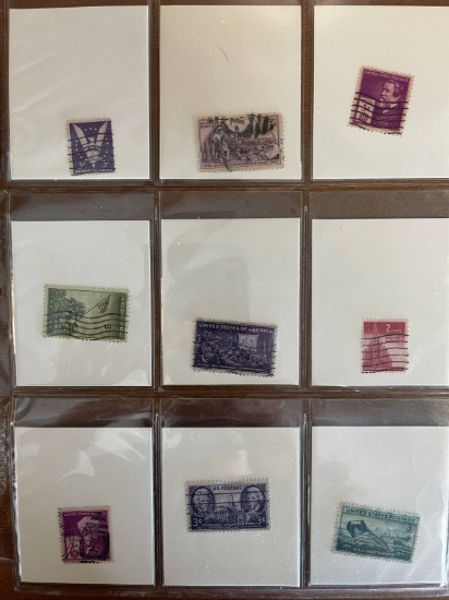 9 Stamps Used Singles US Stamps From 1940 to 1947 in Protective Sheet
