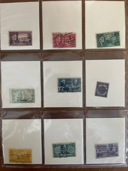 9 Stamps Used Singles US Stamps From 1945 to 1950 in Protective Sheet