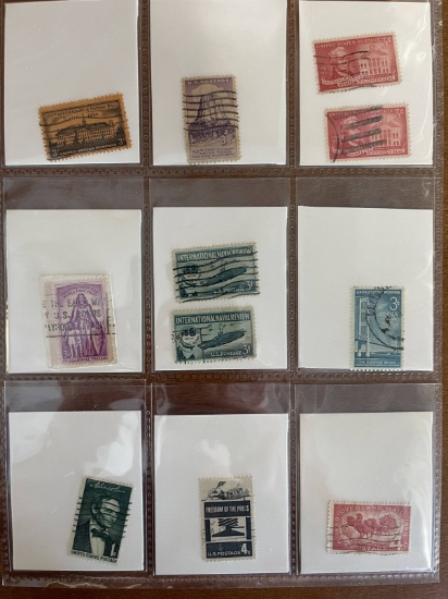 11 Stamps Used Singles US Stamps From 1956 to 1959 in Protective Sheet
